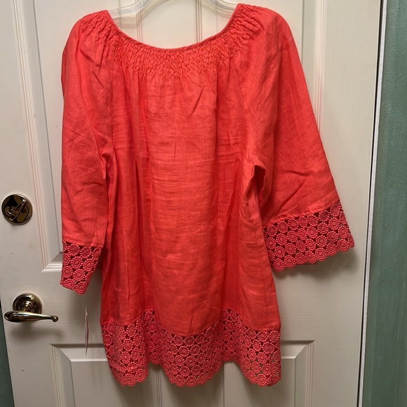 Charter club Luxury spice island Orange linen top blouse 1X NWT - Picture 6 of 7